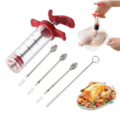 BBQ Meat Injector Syringe – Stainless Steel Marinade Flavor Injector for Turkey, Chicken & Grilling