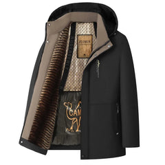 Luxury Camel Fleece Men’s Parka – Heavy Plush Winter Windbreaker