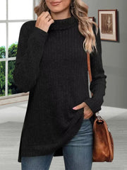 Women’s Thick Striped Turtleneck Sweater – Warm Loose Knit Autumn Pullover
