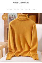 Women’s Mink Cashmere Pullover Sweater – High Collar