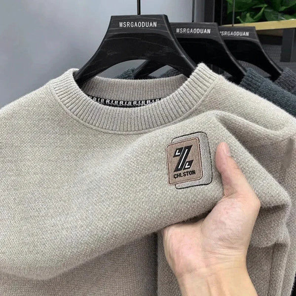 Men’s Fleece-Lined Knit Sweater – Warm Wool O-Neck Autumn/Winter Pullover
