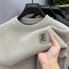 Men’s Fleece-Lined Knit Sweater – Warm Wool O-Neck Autumn/Winter Pullover