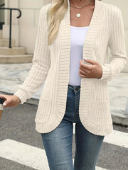 Women’s Solid Color Pit Stripe Cardigan – Soft Brushed Casual Jacket