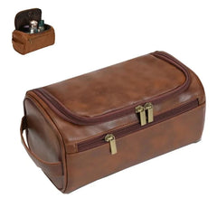 Leather Travel Toiletry Bag – Hanging Dopp Kit for Men & Women