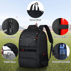 Large Capacity Baseball & Softball Bat Backpack with Shoe Compartment