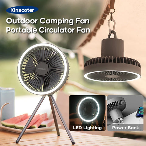 Rechargeable Camping Fan with LED Light & Power Bank – 4000/10000mAh Portable Outdoor Fan