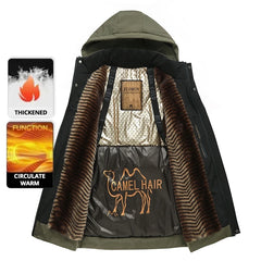Luxury Camel Fleece Men’s Parka – Heavy Plush Winter Windbreaker