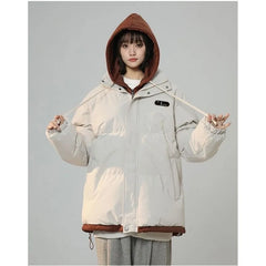 Korean Y2K Letter Patch Padded Jacket – Vintage Harajuku Loose Winter Coat