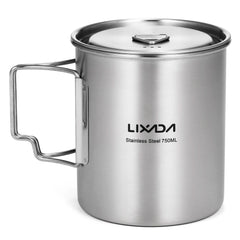 LIXADA 750ml Stainless Steel Camping Mug with Lid & Foldable Handle