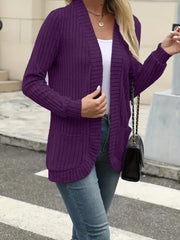 Women’s Solid Color Pit Stripe Cardigan – Soft Brushed Casual Jacket