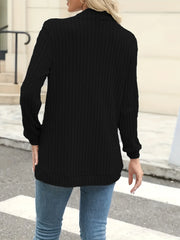 Women’s Solid Color Pit Stripe Cardigan – Soft Brushed Casual Jacket