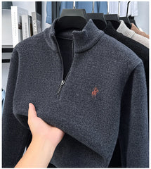 High-Quality Me Half-Zip Sweater – Designer Knit Pullover with Plush Warm Lining & Embroidered Horse Logo