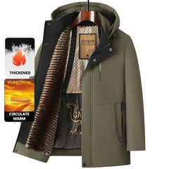 Luxury Camel Fleece Men’s Parka – Heavy Plush Winter Windbreaker