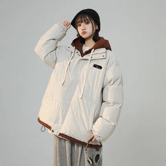 Korean Y2K Letter Patch Padded Jacket – Vintage Harajuku Loose Winter Coat