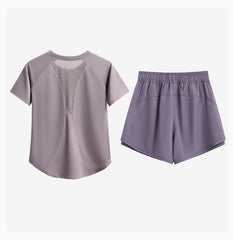 DRUR Women’s 2-Piece Summer Gym Set – Short Sleeve Top & Shorts Tracksuit