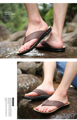 Men’s Summer Leather Slippers – Non-Slip Flip Flops Sandals