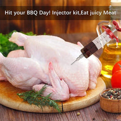 BBQ Meat Injector Syringe – Stainless Steel Marinade Flavor Injector for Turkey, Chicken & Grilling