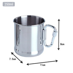 Stainless Steel Camping Mug – 250ml/500ml Cup with Carabiner Handle