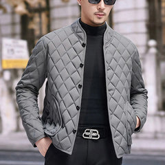 Men’s Winter Windproof Padded Jacket – Thick Fleece-Lined Diamond Quilted Coat
