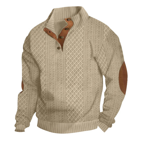 2024 Men’s Jacquard Knit Stand-Collar Sweater – Button-Down Casual European Style