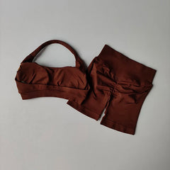 Halter Neck Peach-Lift Sports Bra & Shorts Yoga Set