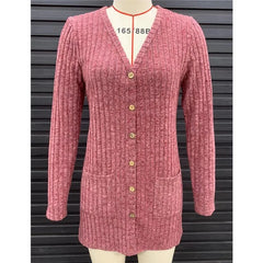 Women’s V-Neck Ribbed Button Cardigan Jacket
