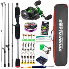 Sougayilang Baitcasting Fishing Rod & Reel Combo Kit – 5-Section Rod with Aluminum Spool Reel for Freshwater Bass Fishing