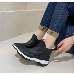 Women’s Waterproof Slip-On Ankle Rain Boots – PVC Anti-Slip Platform Shoes