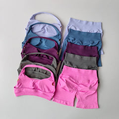 Halter Neck Peach-Lift Sports Bra & Shorts Yoga Set