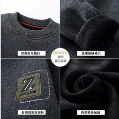 Men’s Fleece-Lined Knit Sweater – Warm Wool O-Neck Autumn/Winter Pullover
