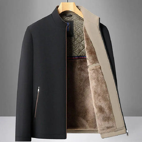 Men’s Thick Fleece-Lined Winter Jacket – Warm Cotton Padded Stand Collar Coat