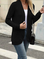 Women’s Solid Color Pit Stripe Cardigan – Soft Brushed Casual Jacket