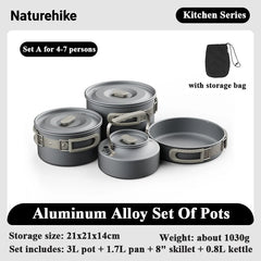 Naturehike Camping Cookware Set – Aluminum Alloy Pot Set for 4–7 People