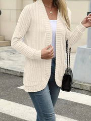 Women’s Solid Color Pit Stripe Cardigan – Soft Brushed Casual Jacket