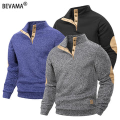 Men’s Henley Stand-Collar Pullover – Casual Long-Sleeve Sweatshirt
