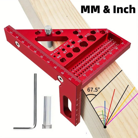3D Multi-Angle Aluminum Measuring Ruler – 45°/90° Woodworking Square