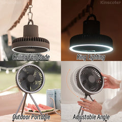 Rechargeable Camping Fan with LED Light & Power Bank – 4000/10000mAh Portable Outdoor Fan