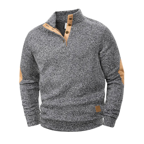 Men’s Henley Stand-Collar Pullover – Casual Long-Sleeve Sweatshirt