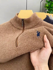 High-Quality Me Half-Zip Sweater – Designer Knit Pullover with Plush Warm Lining & Embroidered Horse Logo