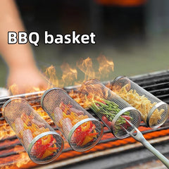 Outdoor Rolling Grill Basket – Round BBQ Cage for Camping & Picnic Cooking