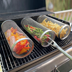 Outdoor Rolling Grill Basket – Round BBQ Cage for Camping & Picnic Cooking
