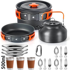 Outdoor Camping Cookware Set – Lightweight Aluminum Picnic Kit with Mesh Bag