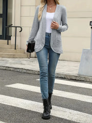 Women’s Solid Color Pit Stripe Cardigan – Soft Brushed Casual Jacket