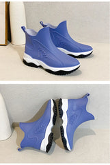 Women’s Waterproof Slip-On Ankle Rain Boots – PVC Anti-Slip Platform Shoes