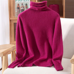 Women’s Mink Cashmere Pullover Sweater – High Collar