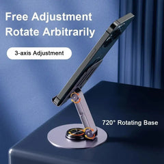 All-Metal Aluminum 360° Rotating Phone Stand – Folding Double-Shaft Holder