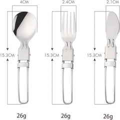 Camping Flatware Set – Stainless Steel Foldable Spoon Fork Knife with Nylon Storage Bag