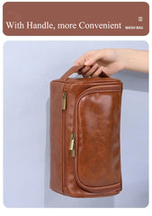 Leather Travel Toiletry Bag – Hanging Dopp Kit for Men & Women