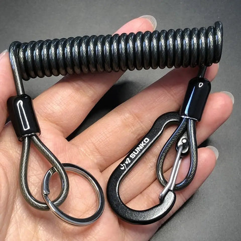 Elastic Coil Key Lanyard – Lockable Spring Tether Key Chain