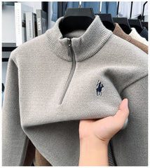 High-Quality Me Half-Zip Sweater – Designer Knit Pullover with Plush Warm Lining & Embroidered Horse Logo
